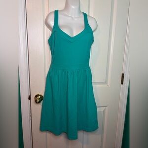 Cynthia Rowley Turquoise A-Line Dress Sleeveless V-Neck Zipper Pockets Stretch 4